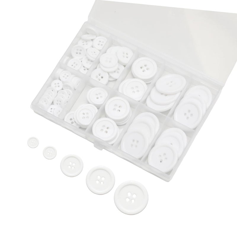 Lilaly 100 pcs White Buttons for Crafts Buttons, Button DIY Buttons, Mixed Sewing Buttons, 5 Sizes of White Round Mixed Buttons Suitable for for Crafts, Coats, Shirts, Pants, Shorts and More (White) - Image 1